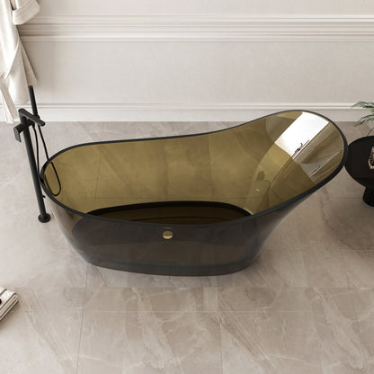 67" Freestanding Soaking Bathtub Solid Surface Soaking Tubs Transparent Brown