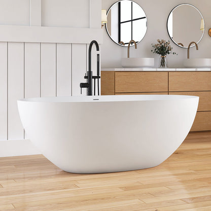 Medunjess 61'' Freestanding Tub Solid Surface Stone Resin Free Standing Soaking Bathtub
