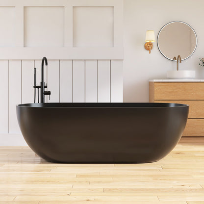 Medunjess 69" Freestanding Soaking Bathtub Solid Surface Stone Resin Soaking Tubs
