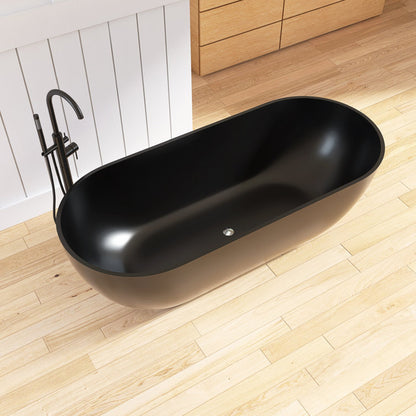 Medunjess 69" Freestanding Soaking Bathtub Solid Surface Stone Resin Soaking Tubs