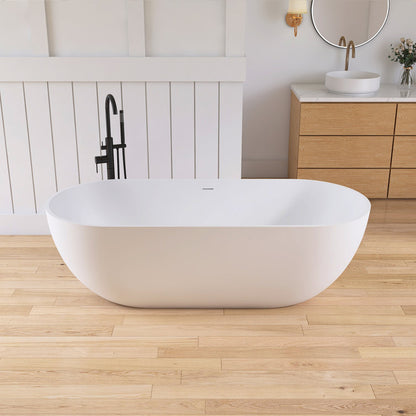 Medunjess 69" Freestanding Soaking Bathtub Solid Surface Stone Resin Soaking Tubs