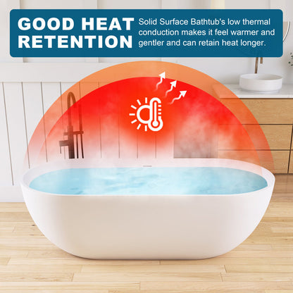 Medunjess 69" Freestanding Soaking Bathtub Solid Surface Stone Resin Soaking Tubs