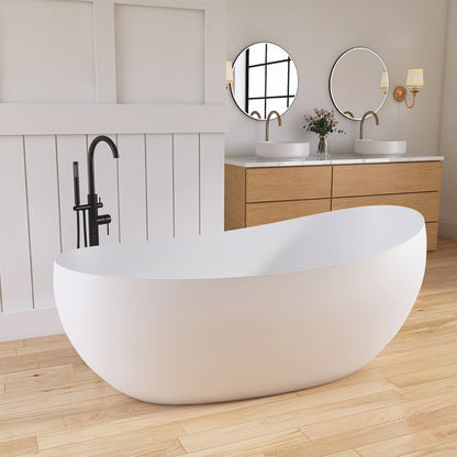 Medunjess 63'' Freestanding Tub Solid Surface Freestanding Soaking Bathtub