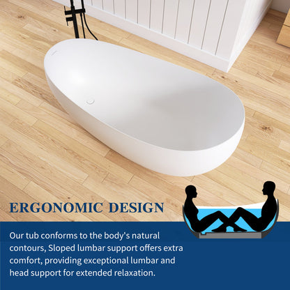 Medunjess 63'' Freestanding Tub Solid Surface Freestanding Soaking Bathtub