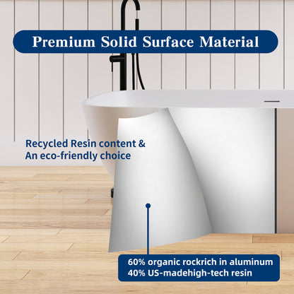 Medunjess 63'' Freestanding Tub Solid Surface Freestanding Soaking Bathtub