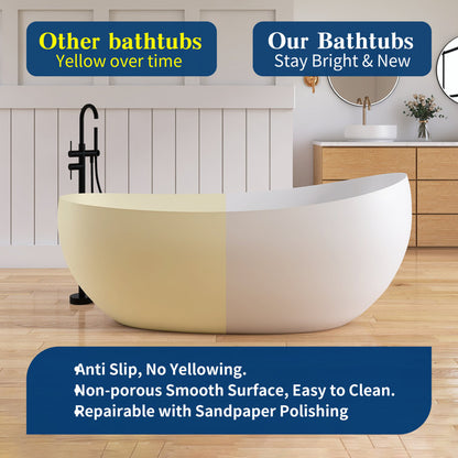 Medunjess 63'' Freestanding Tub Solid Surface Freestanding Soaking Bathtub