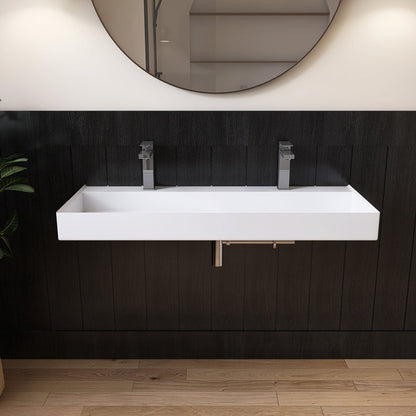 MEDUNJESS 47'' Wall Mounted Bathroom Sink Bathroom Vessel Sink Double Faucet Holes