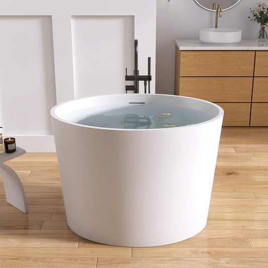 Medunjess 39'' Freestanding Tub Solid Surface Japanese Soaking Bathtub With Seat