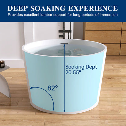 Medunjess 39'' Freestanding Tub Solid Surface Japanese Soaking Bathtub With Seat