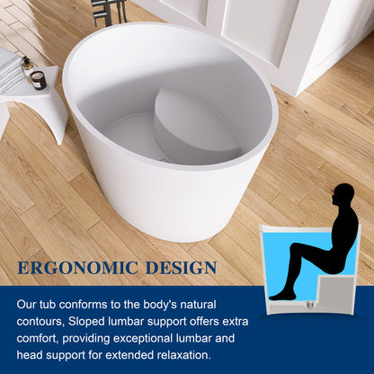 Medunjess 39'' Freestanding Tub Solid Surface Japanese Soaking Bathtub With Seat