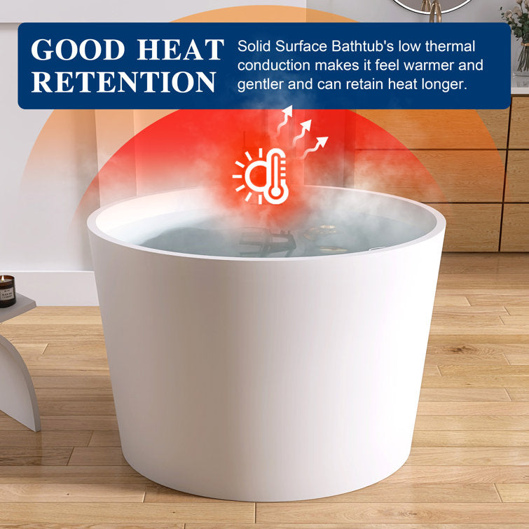 Medunjess 39'' Freestanding Tub Solid Surface Japanese Soaking Bathtub With Seat