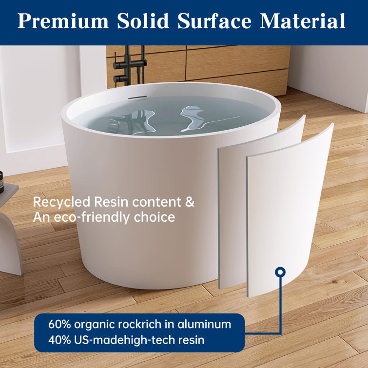 Medunjess 39'' Freestanding Tub Solid Surface Japanese Soaking Bathtub With Seat