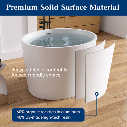 Medunjess 39'' Freestanding Tub Solid Surface Japanese Soaking Bathtub With Seat