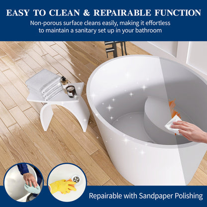 Medunjess 39'' Freestanding Tub Solid Surface Japanese Soaking Bathtub With Seat