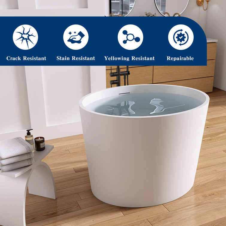 Medunjess 39'' Freestanding Tub Solid Surface Japanese Soaking Bathtub With Seat