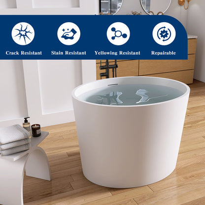 Medunjess 39'' Freestanding Tub Solid Surface Japanese Soaking Bathtub With Seat