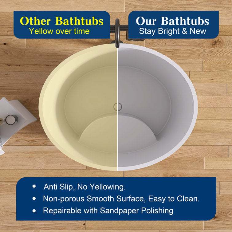 Medunjess 39'' Freestanding Tub Solid Surface Japanese Soaking Bathtub With Seat