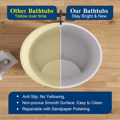 Medunjess 39'' Freestanding Tub Solid Surface Japanese Soaking Bathtub With Seat