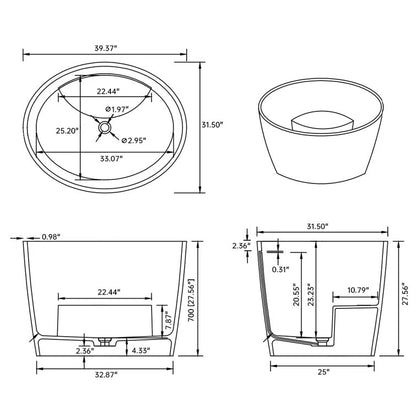 Medunjess 39'' Freestanding Tub Solid Surface Japanese Soaking Bathtub With Seat