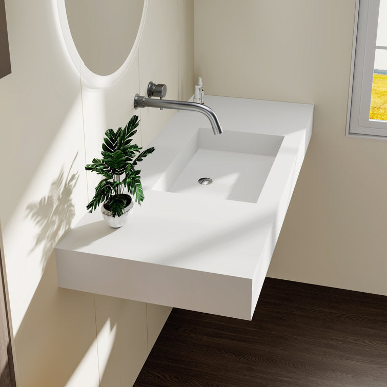 Medunjess 47'' Wall Mount Bathroom Sink Solid Surface Bathroom Sink in White