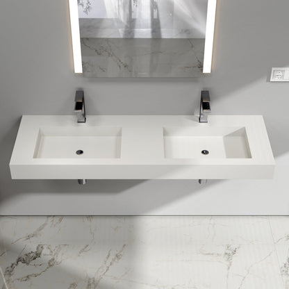Medunjess 59'' Wall Mounted Bathroom Sink Solid Surface Double sink