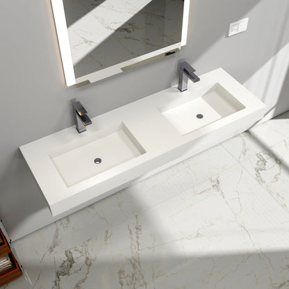 Medunjess 59'' Wall Mounted Bathroom Sink Solid Surface Double sink