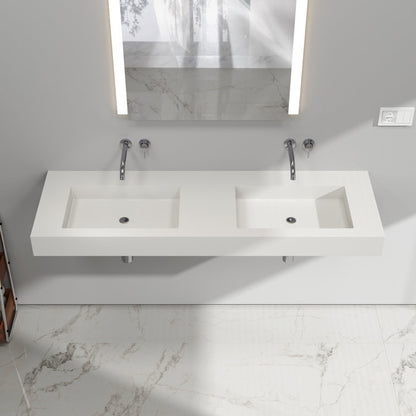 Medunjess 59'' Wall Mounted Bathroom Sink Solid Surface Double sink