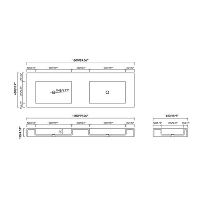 Medunjess 59'' Wall Mounted Bathroom Sink Solid Surface Double sink