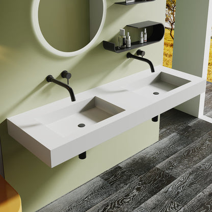 Medunjess 59'' Wall Mounted Bathroom Sink Solid Surface Double sink
