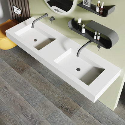 Medunjess 59'' Wall Mounted Bathroom Sink Solid Surface Double sink