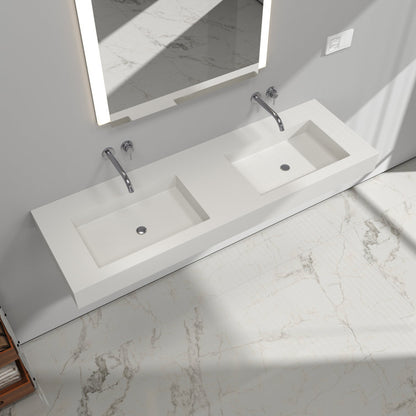Medunjess 59'' Wall Mounted Bathroom Sink Solid Surface Double sink