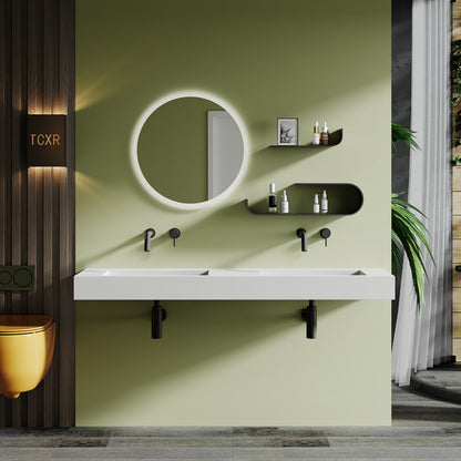 Medunjess 59'' Wall Mounted Bathroom Sink Solid Surface Double sink