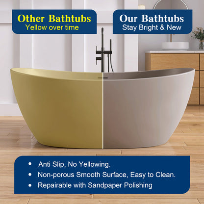 Medunjess 65'' Freestanding Tub Solid Surface Soaking Bathtub