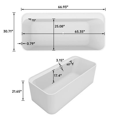 Medunjess 67'' Freestanding Tub Solid Surface Stone Resin Soaking Bathtub