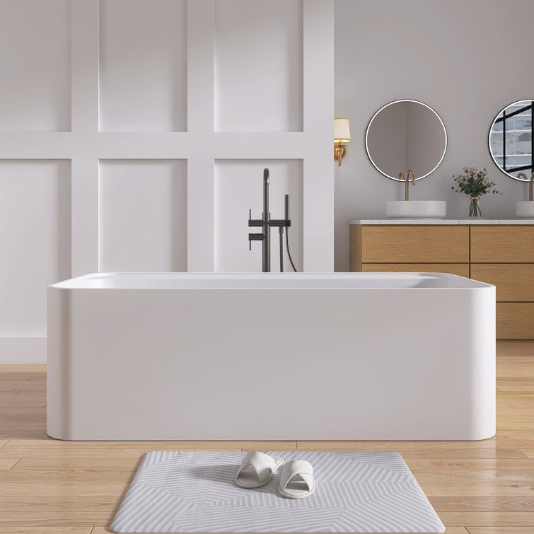 Medunjess 67'' Freestanding Tub Solid Surface Stone Resin Soaking Bathtub