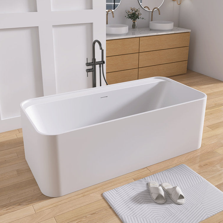 Medunjess 67'' Freestanding Tub Solid Surface Stone Resin Soaking Bathtub
