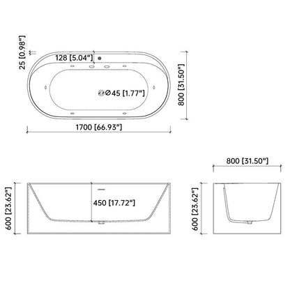 Medunjess 67' Freestanding Wirlpool Bathtub Acrylic Freestanding Soaking Tub