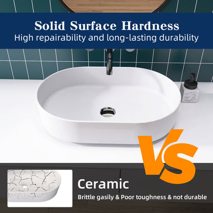 Medunjess 23'' Oval Bathroom Sink Solid Surface Vessel Sink