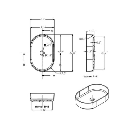 Medunjess 23'' Oval Bathroom Sink Solid Surface Vessel Sink