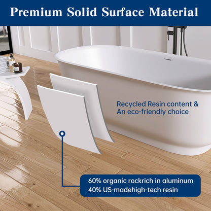 Medunjess 67'' Freestanding Tub Solid Surface Freestanding Soaking Bathtub