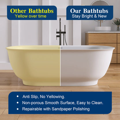 Medunjess 67'' Freestanding Tub Solid Surface Freestanding Soaking Bathtub