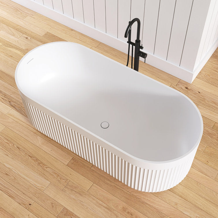 Medunjess 67'' Freestanding Tub Solid Surface Freestanding Soaking Bathtub