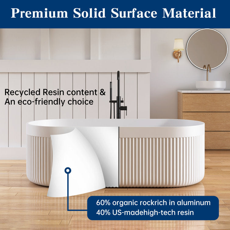 Medunjess 67'' Freestanding Tub Solid Surface Freestanding Soaking Bathtub