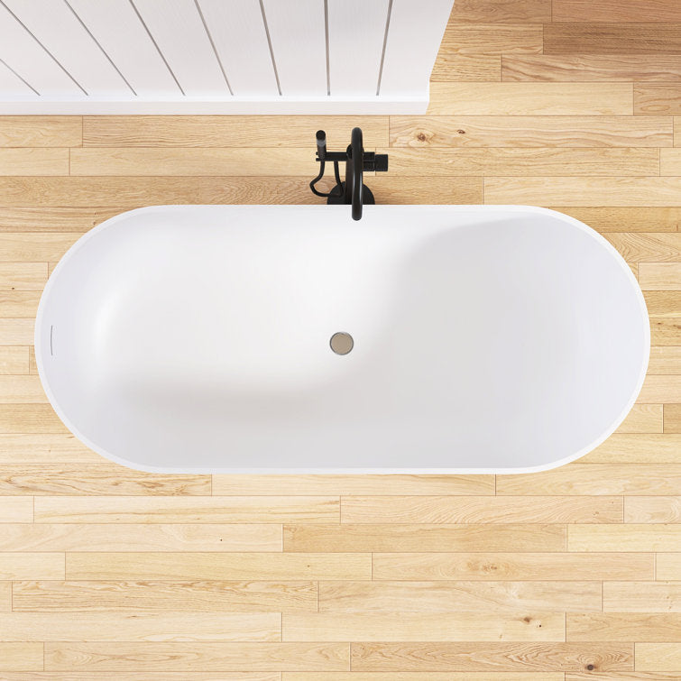Medunjess 67'' Freestanding Tub Solid Surface Freestanding Soaking Bathtub