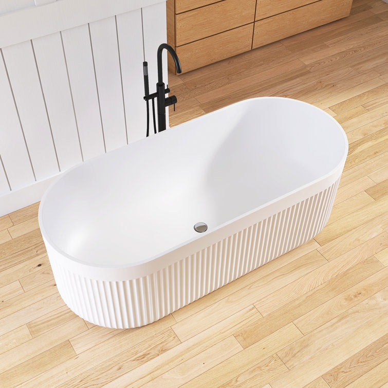 Medunjess 67'' Freestanding Tub Solid Surface Freestanding Soaking Bathtub