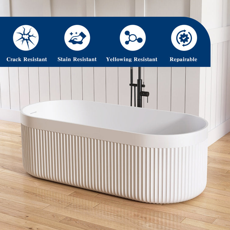 Medunjess 67'' Freestanding Tub Solid Surface Freestanding Soaking Bathtub