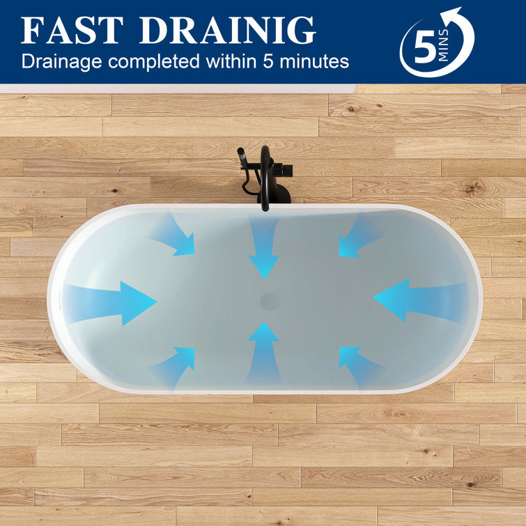 Medunjess 67'' Freestanding Tub Solid Surface Freestanding Soaking Bathtub