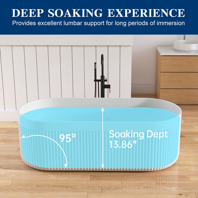 Medunjess 67'' Freestanding Tub Solid Surface Freestanding Soaking Bathtub