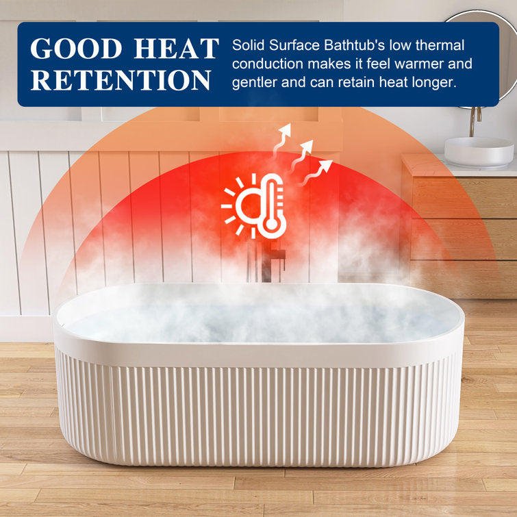 Medunjess 67'' Freestanding Tub Solid Surface Freestanding Soaking Bathtub