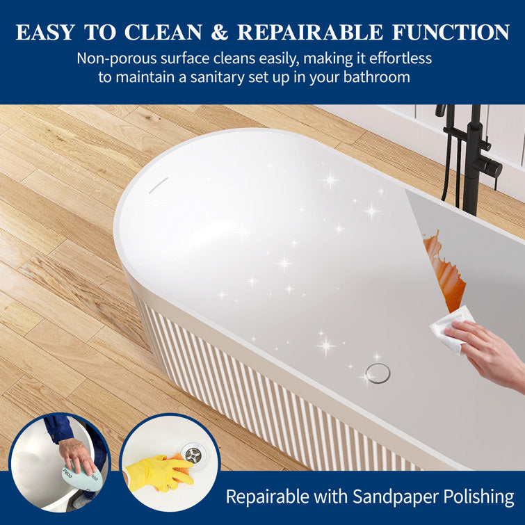 Medunjess 67'' Freestanding Tub Solid Surface Freestanding Soaking Bathtub